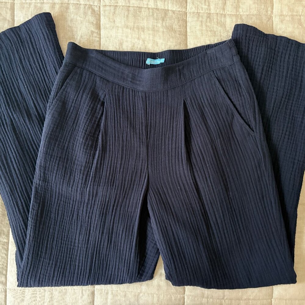 J. McLaughlin Navy Blue Abbott Gauze Wide Leg Cotton Pants